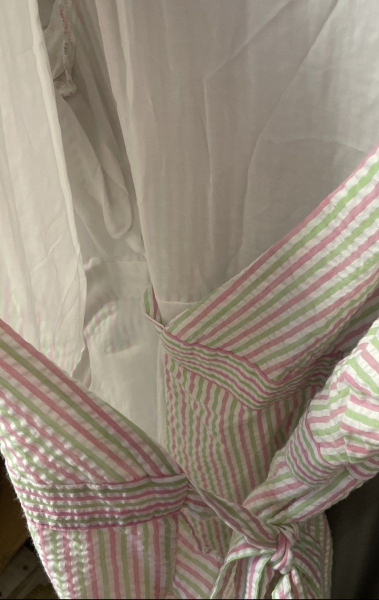 Draper James RSVP Pink Green Seersucker Puff Sleeve Wrap Dress Sz L NWT