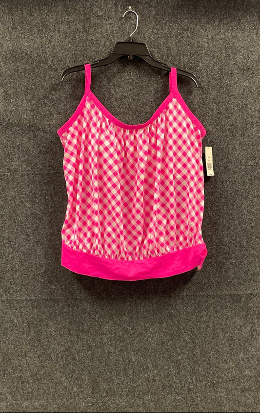 Kim Rogers Women's Pink Gingham Blouson Tankini Top Swimsuit NWT Size 20W