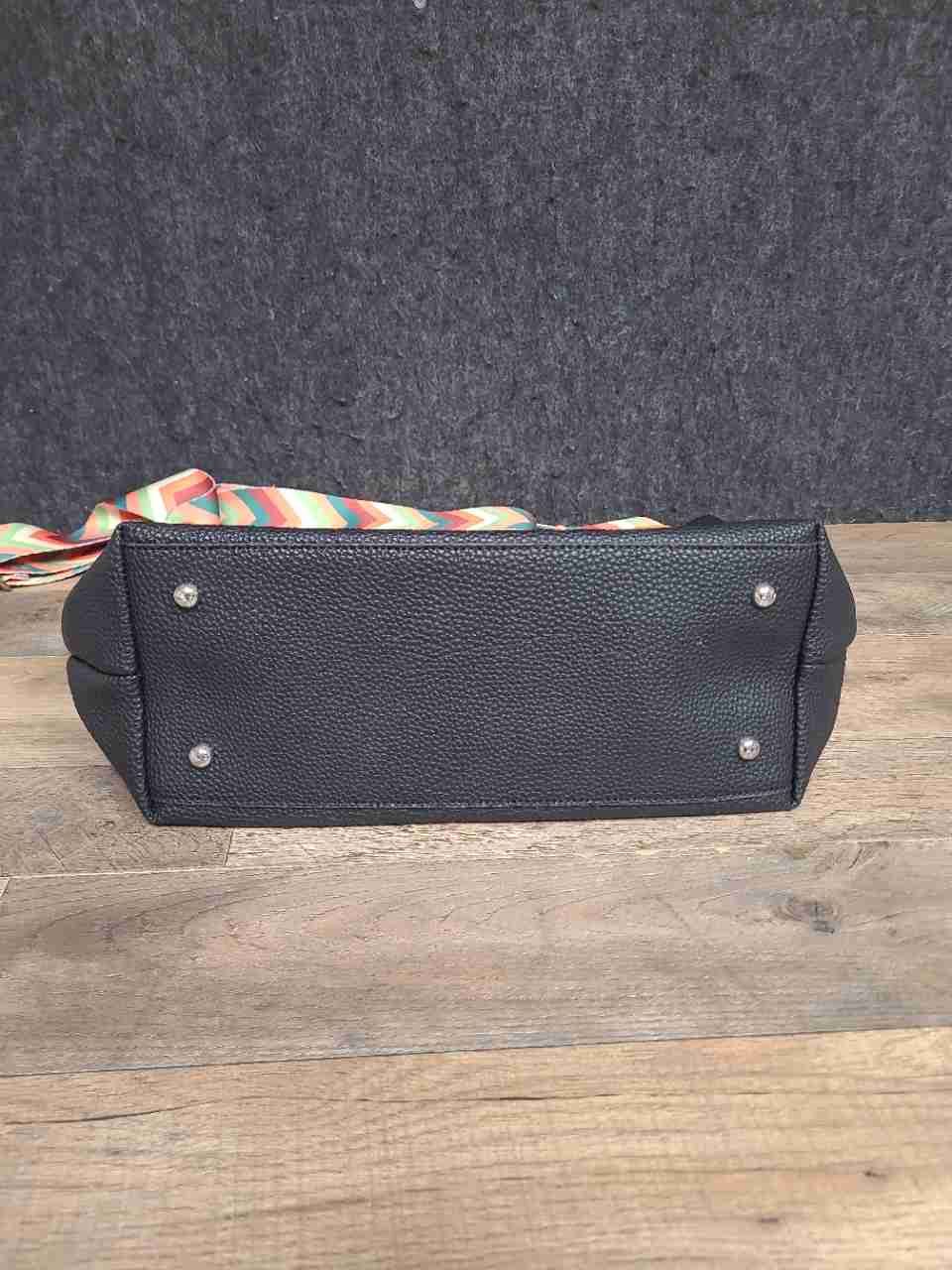 Cirque du Soleil Black Pebbled Tote Bag Orange Accents Chevron Crossbody Strap