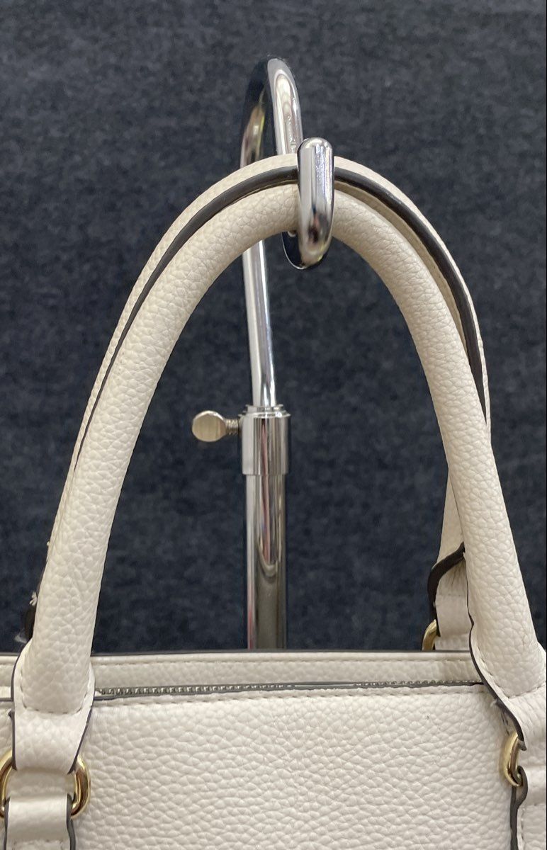 Nanette Lepore White Pebbled Satchel Handbag Crossbody Bag Gold Hardware