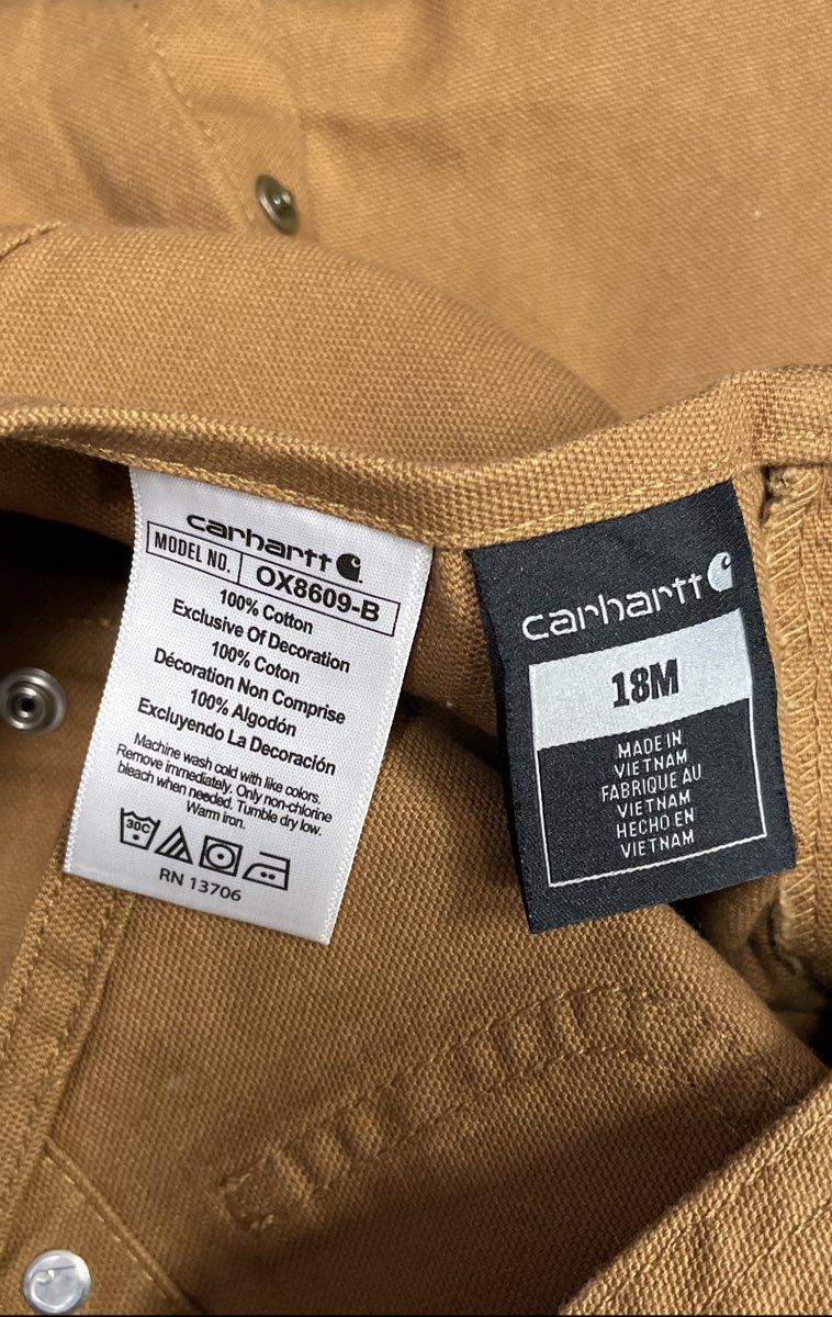 Carhartt Baby Toddler Brown Duck Canvas Bib Overalls Snap Crotch Sz 18M