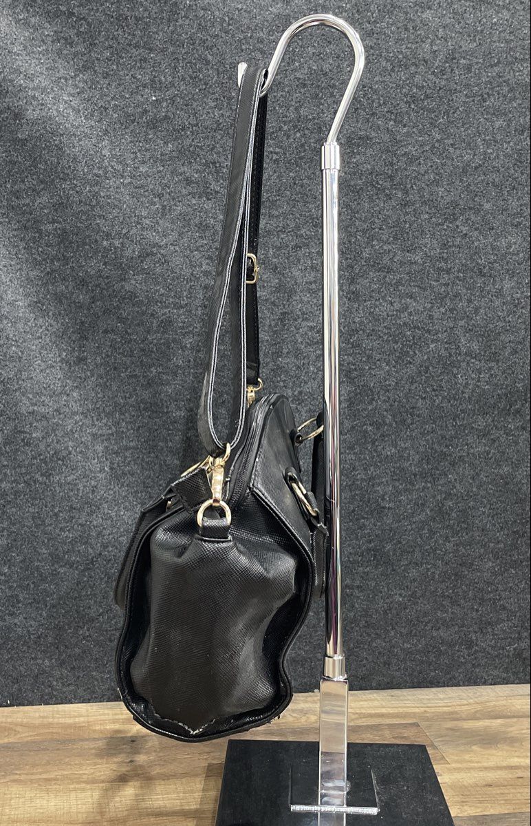 Brangio Black Leather Saffiano Satchel Shoulder Bag Crossbody Gold Hardware