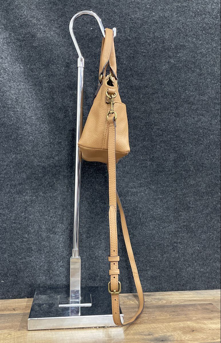 American Leather Co Tan Pebbled Leather Dome Satchel Crossbody Bag Brass