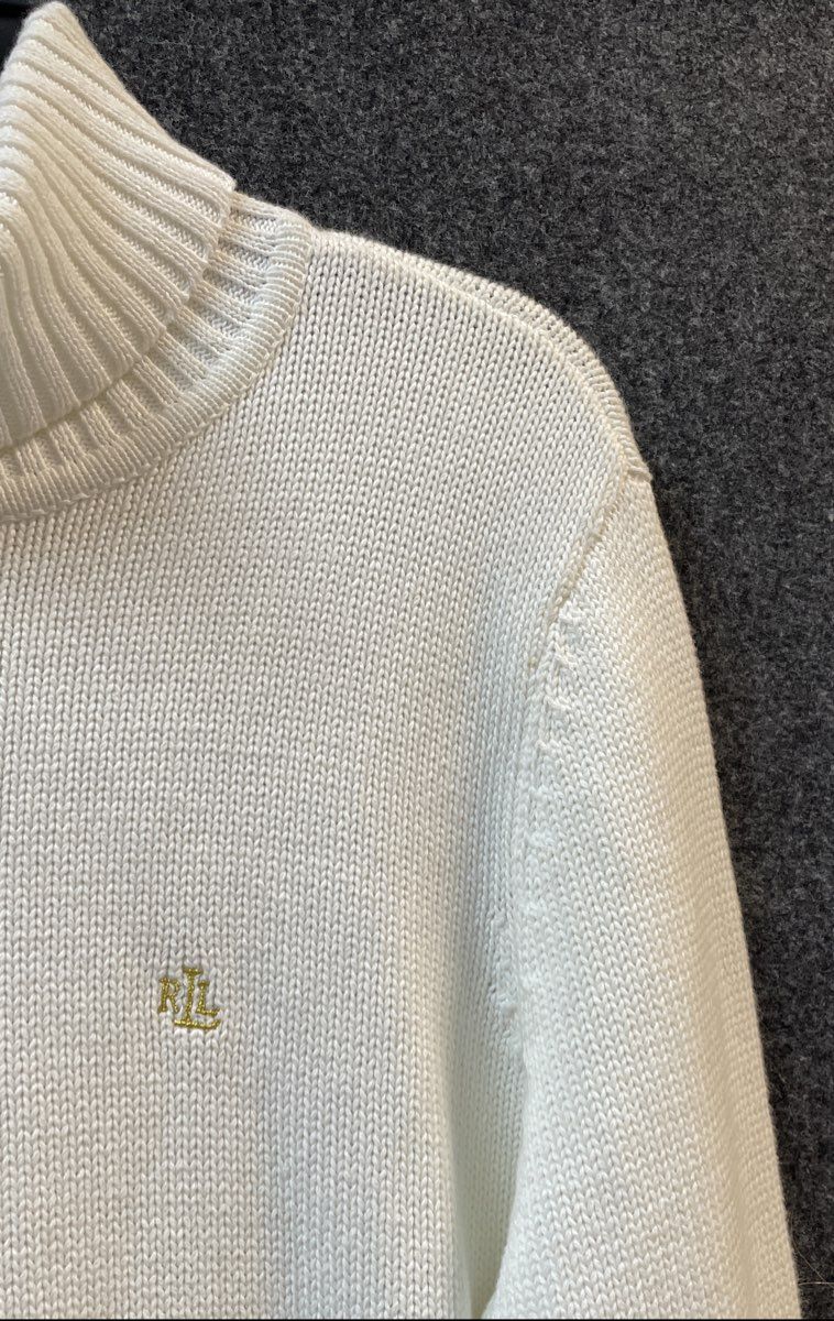 Lauren Ralph Lauren Women's White Turtleneck Sweater Embroidered Logo Sz L/XL