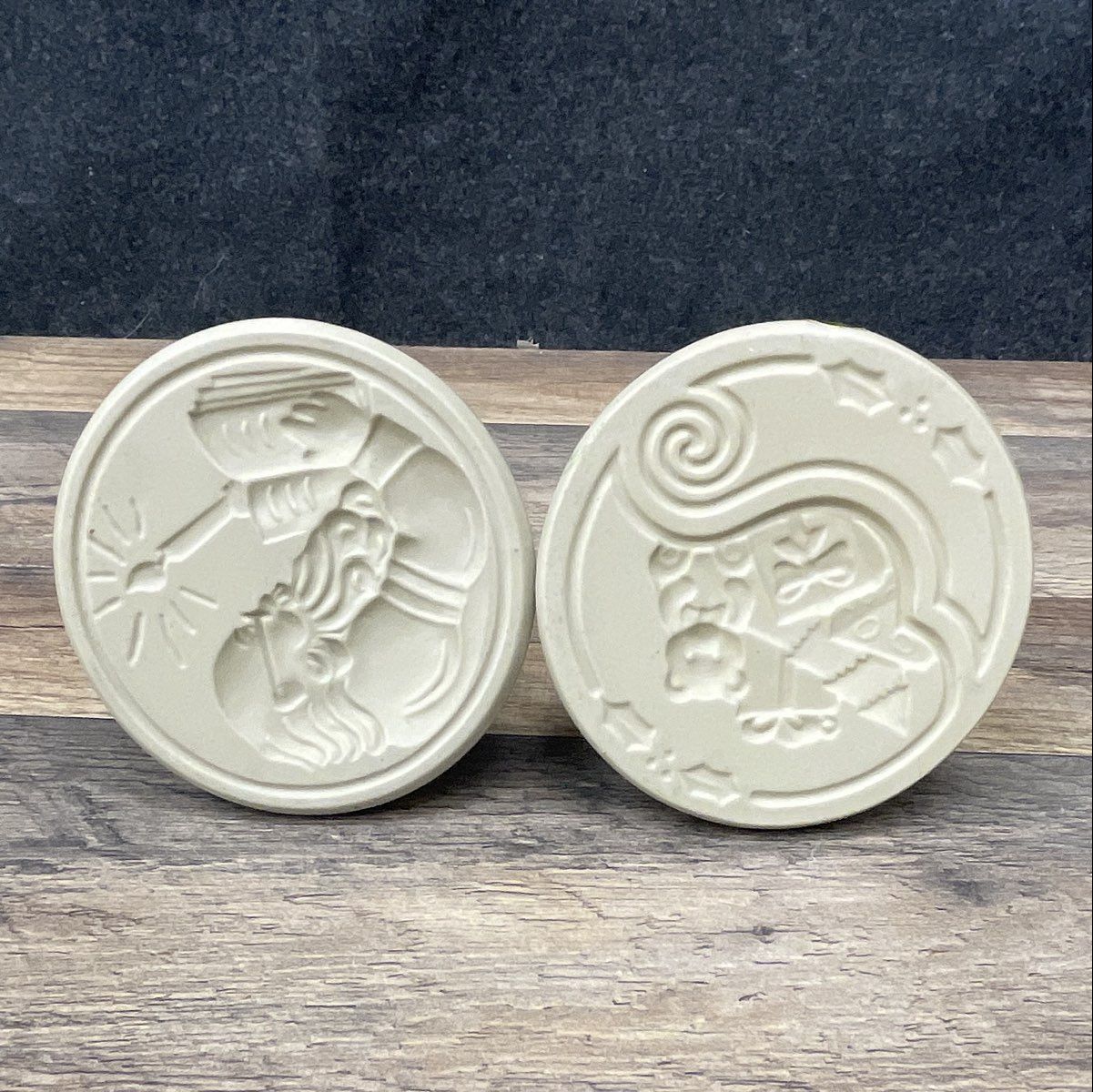 Pair of 1998 Brown Bag Cookie Art Stamp Santa Mail Bag & Santa's Sleigh #44 #46