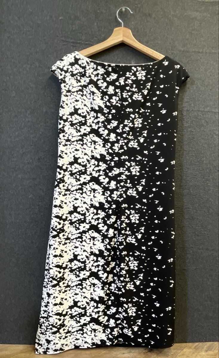 Chaps Women's Black White Abstract Ruched Sleeveless Sheath Dress Sz XL
