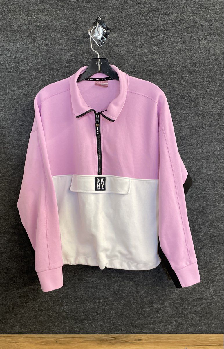 DKNY Sport Women's Pink White Colorblock Quarter Zip Pullover Jacket Sz L