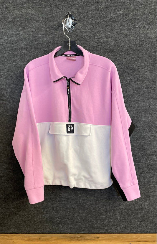 DKNY Sport Women's Pink White Colorblock Quarter Zip Pullover Jacket Sz L