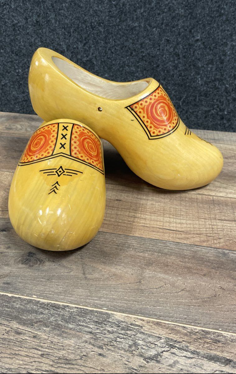 Dutch Hand Painted Wooden Shoes Klompen Orange Spiral Design Size EU 34-35