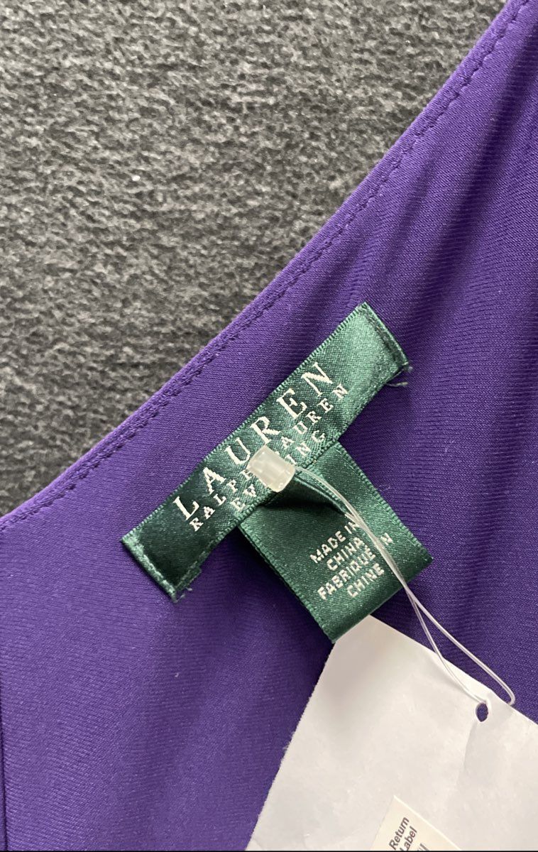Lauren Ralph Lauren Women's Purple Beaded Strap Ruched Sleeveless Dress