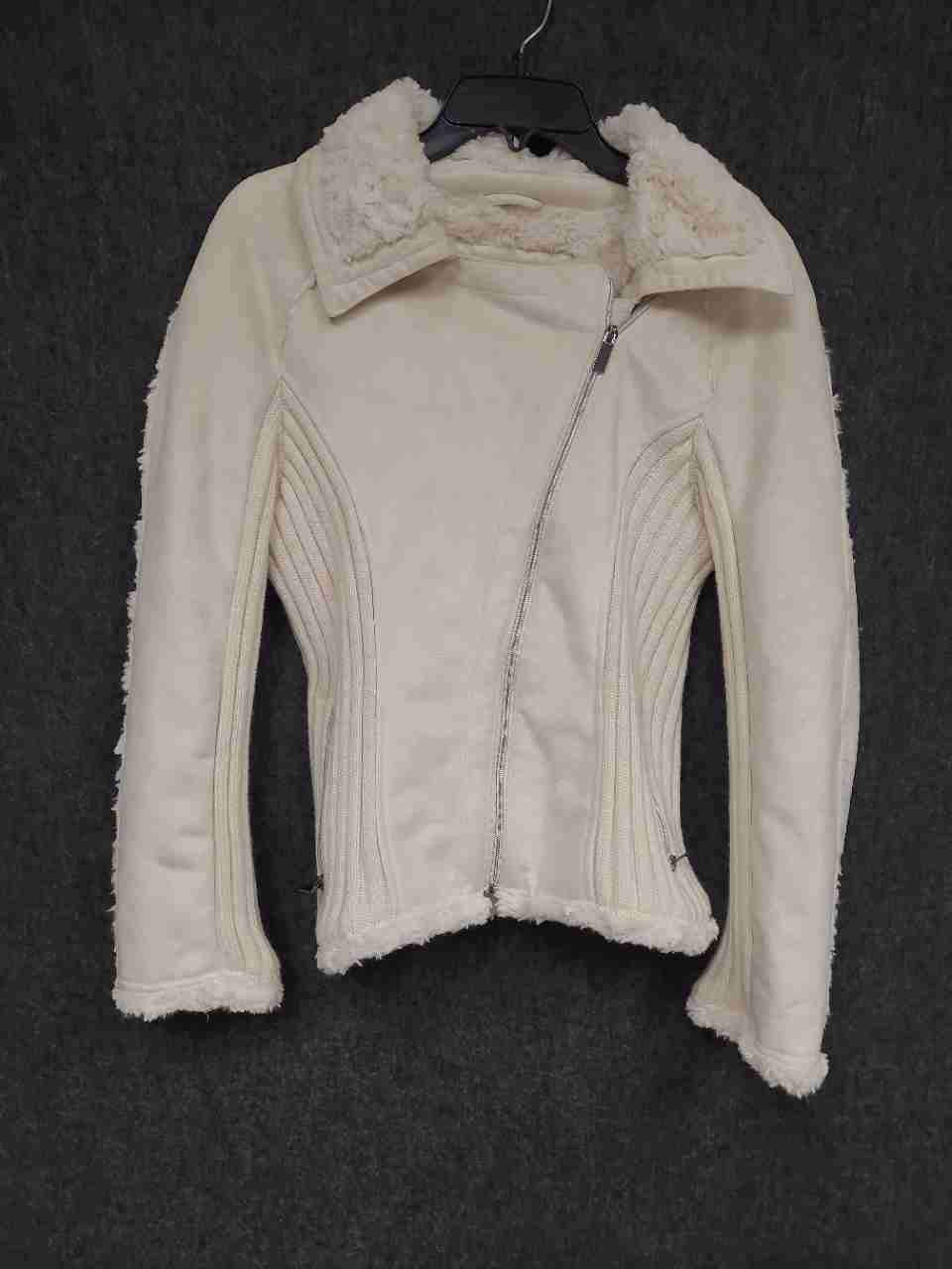 Sugarfly Women's Cream Faux Shearling Asymmetrical Zip Moto Jacket Sz S