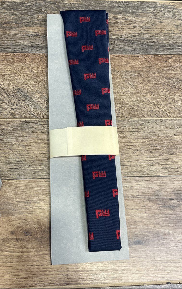 Vintage 80s Givenchy Gentleman Men's Navy Blue Red Logo Silk Tie Original Box