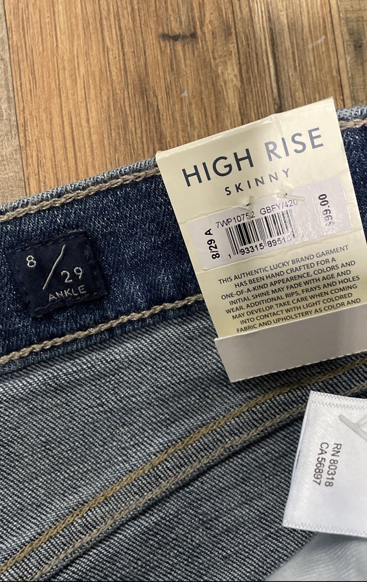 Lucky Brand Women's Blue High Rise Skinny Ankle Jeans Frayed Hem Sz 8 NWT
