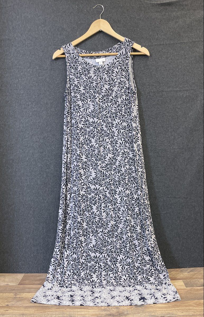 J. Jill Women's Maxi Dress Black White Floral Print Sleeveless Rayon Blend Sz XS