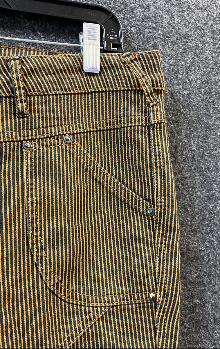 Free People Women's Yellow & Black Hickory Stripe Skinny Moto Pants Size 28