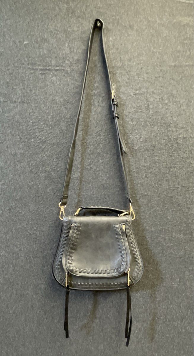 Urban Expressions Black Woven Trim Tassel Crossbody Saddle Bag Gold Hardware