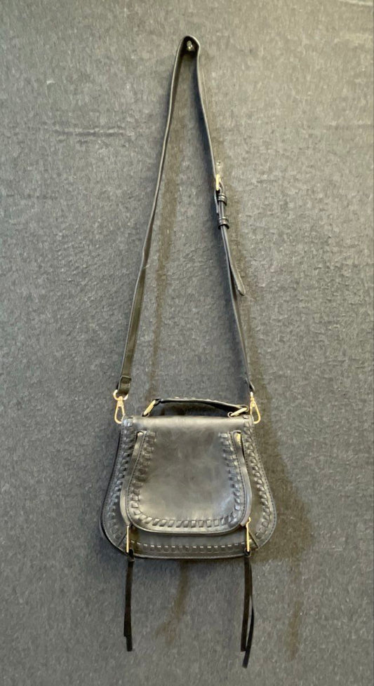 Urban Expressions Black Woven Trim Tassel Crossbody Saddle Bag Gold Hardware