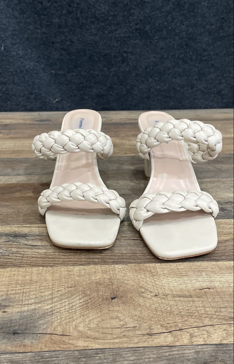 Pierre Dumas Ariana-4 Cream Braided Double Strap Block Heel Sandal Size 10