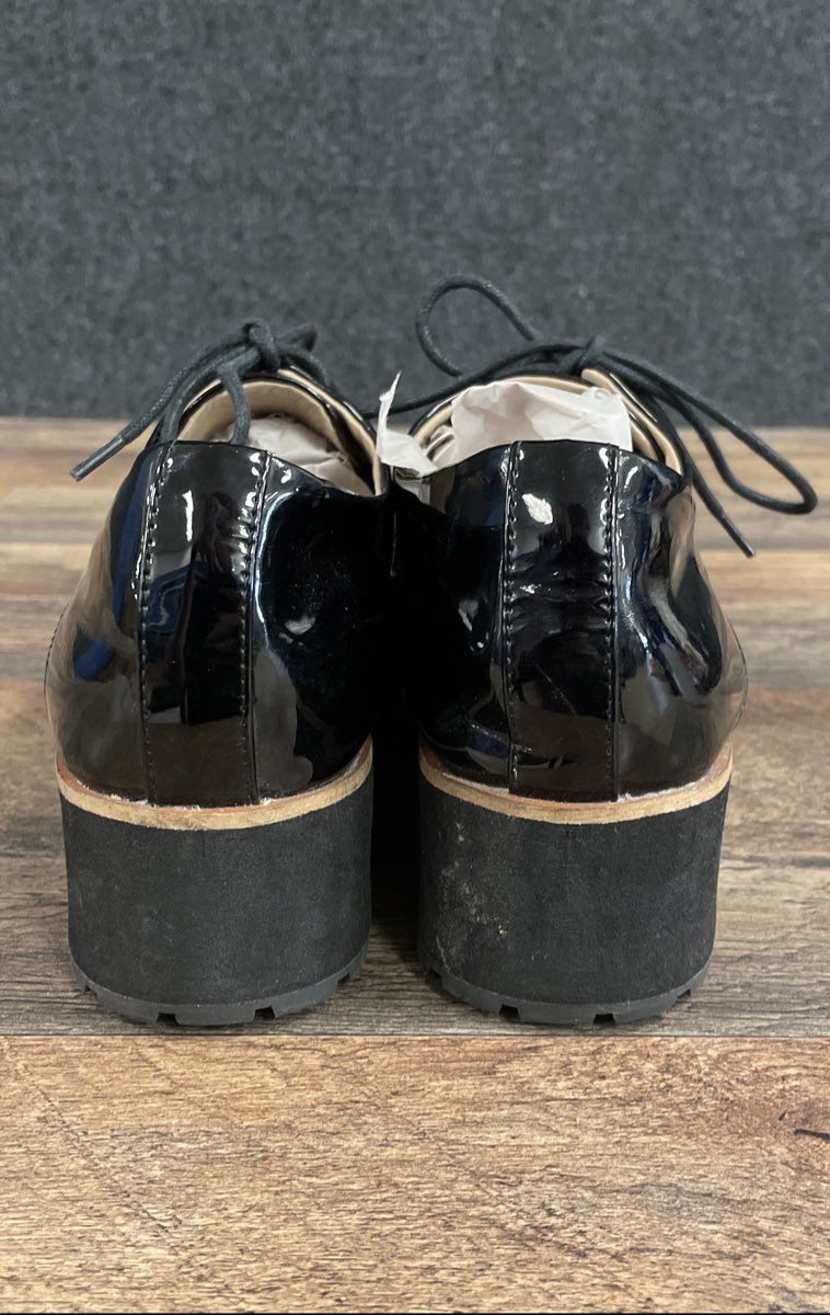 Aldo Black Patent Leather Platform Lug Sole Oxford Shoes Women's Size 11