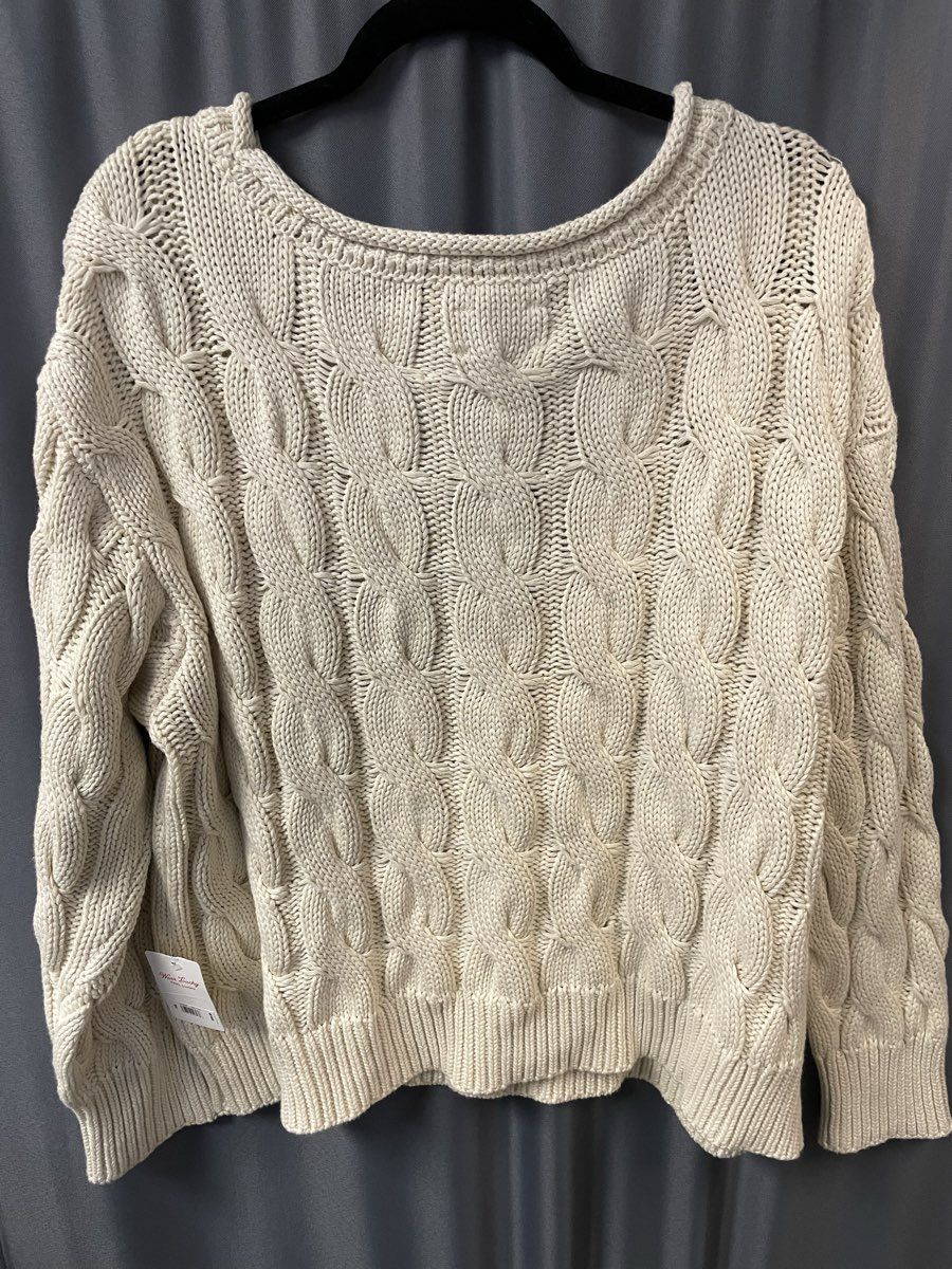Lucky Brand Women's Cream Cable-Knit Cotton Pullover Sweater XXL NWT