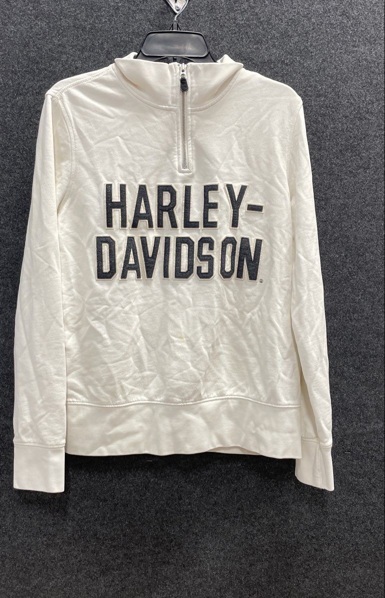 Harley-Davidson 1/4 Zip Pullover Sweatshirt White Winged Logo Patch Sz L