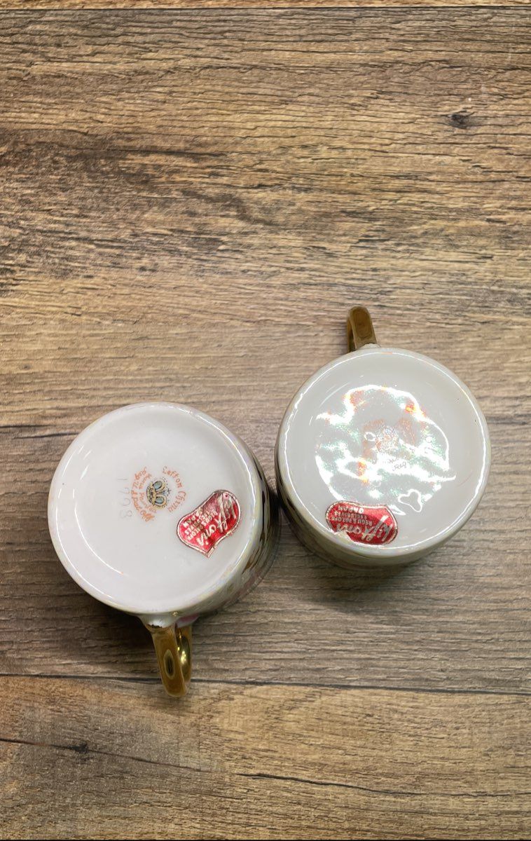 Vintage Lefton China 1798 Courting Couple Teacup & Saucer Set Pink Lusterware