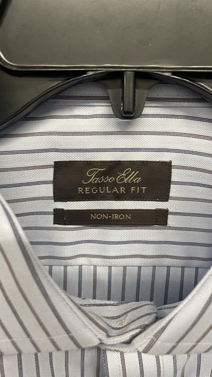 Tasso Elba Men's Light Blue Striped Non-Iron Dress Shirt Sz 17 36/37 NWT