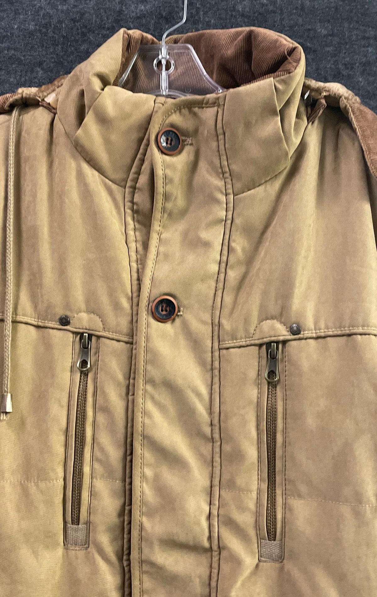 Aptro Men's Tan Hooded Outdoor Fashion Jacket Fleece Lined Multi-Pocket Sz M