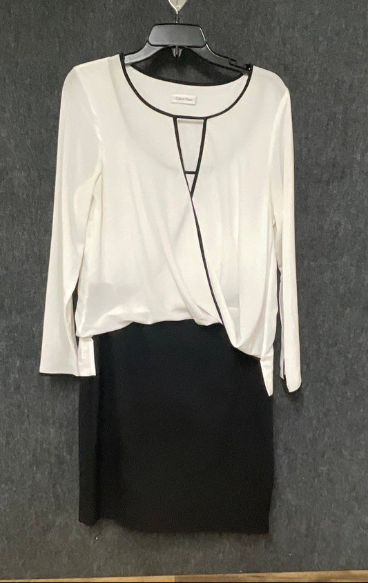 Calvin Klein Women's Black White Colorblock Drape Neck Sheath Dress Sz S