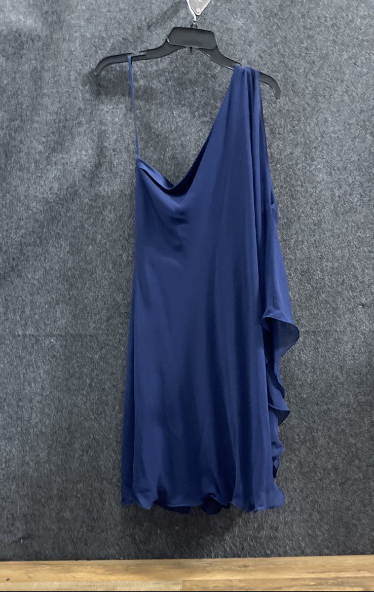 Lauren Ralph Lauren Women's Navy Blue One Shoulder Ruffle Cocktail Dress Sz 12