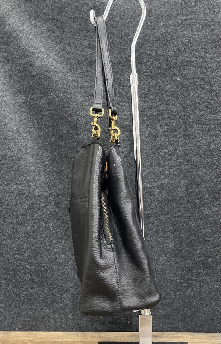 American Leather Co. Black Pebbled Leather Shoulder Bag Gold Hardware