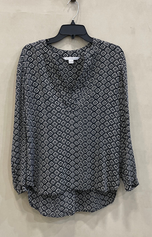 Diane Von Furstenberg Women's Black White Geometric Tile Print Blouse Sz 2