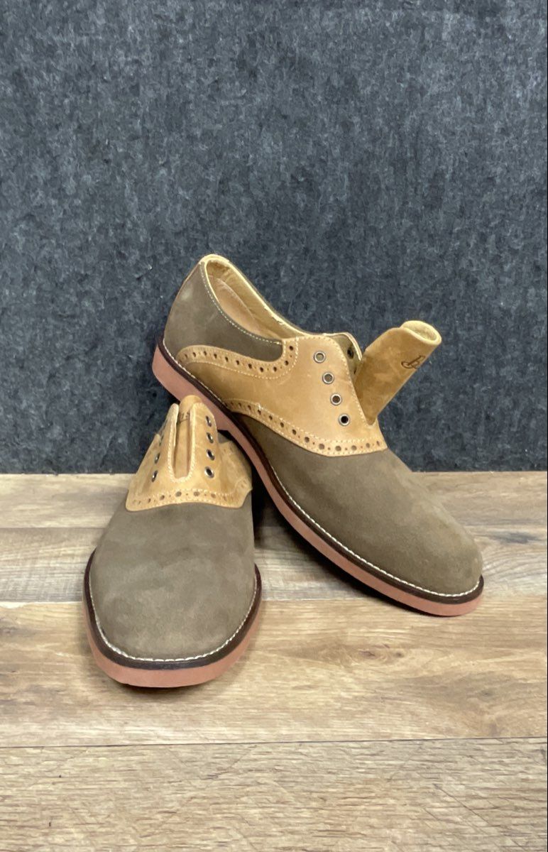 G.H. Bass & Co. Pasadena Olive Tan Suede Leather Saddle Oxford Shoes Size 9.5M