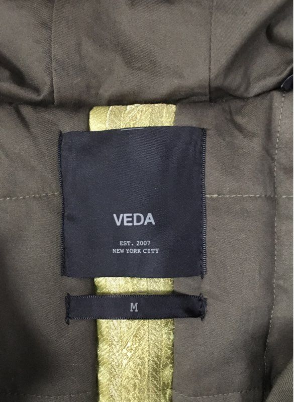 Veda Women's Olive Green Hooded Parka Jacket Sheep Leather Patches Size Medium
