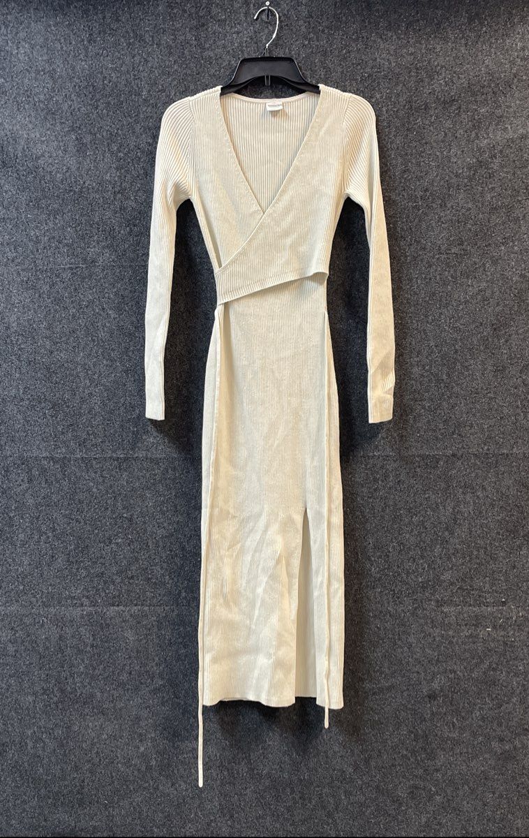 Abercrombie & Fitch Women's White Ribbed Wrap Cutout Midi Dress NWT Sz ST