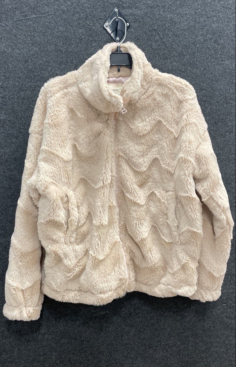 Urban Outfitters Women's Cream Wave Pattern Faux Fur Plush Full Zip Jacket Sz M