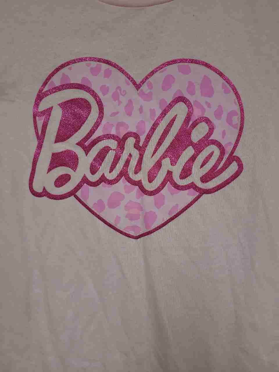 Barbie Girls Pink Glitter Heart Leopard Print Short Sleeve T-Shirt NWT Size 14