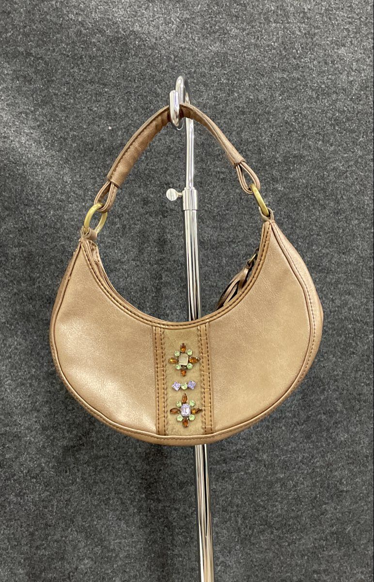 Vintage 2000s Liz Claiborne Brown Metallic Jeweled Crescent Hobo Shoulder Bag