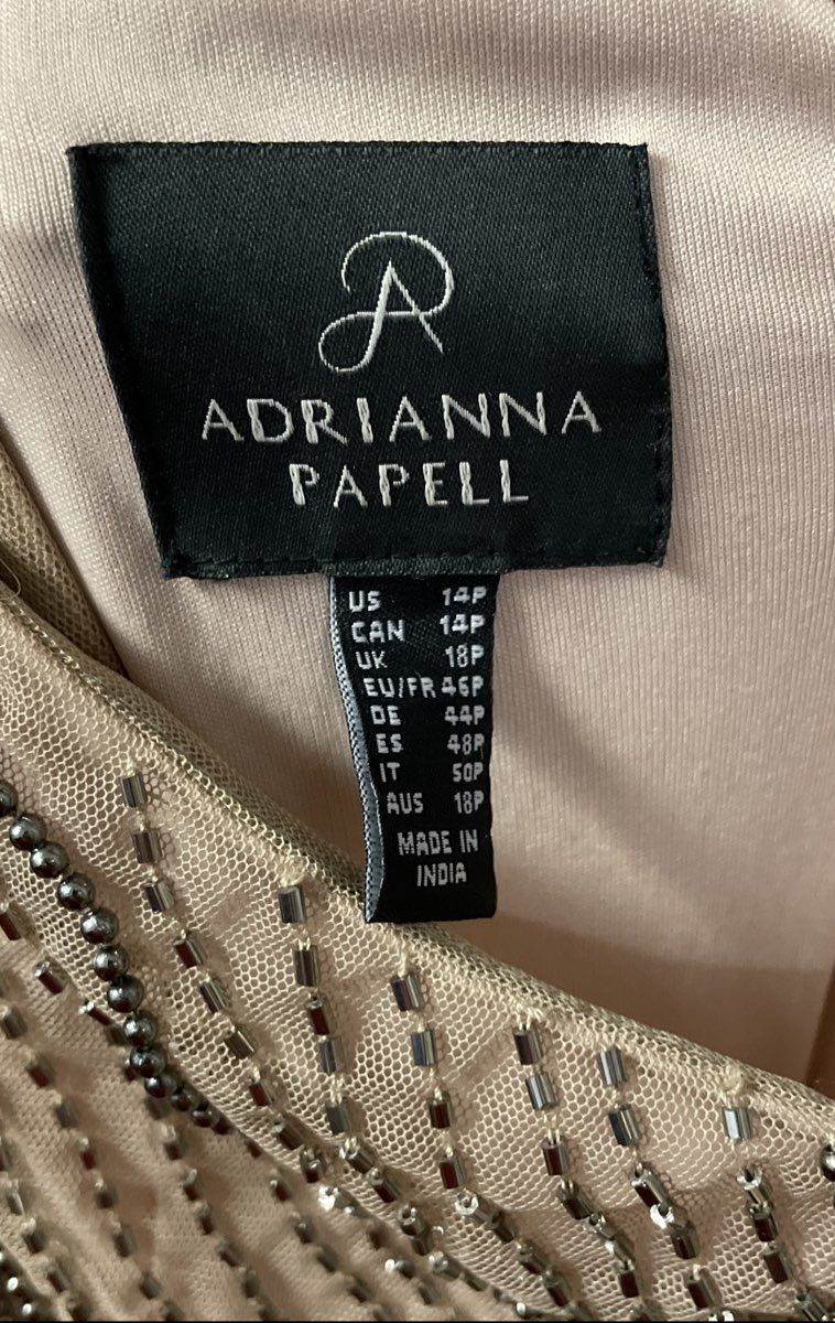 Adrianna Pappel Women's Tan Champagne Beaded Sequined Halter Gown Dress Sz 14P