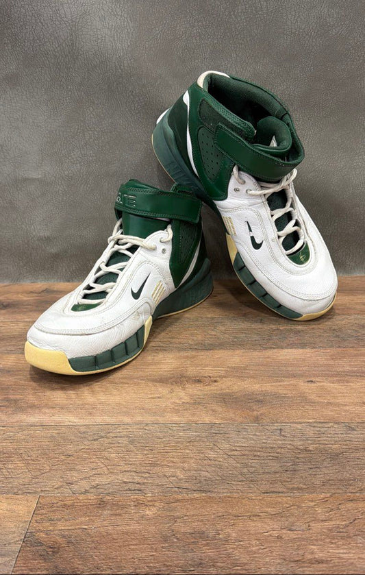 Vintage 2006 Nike Huarache Elite TB White Pine Green Basketball Shoes Size 10