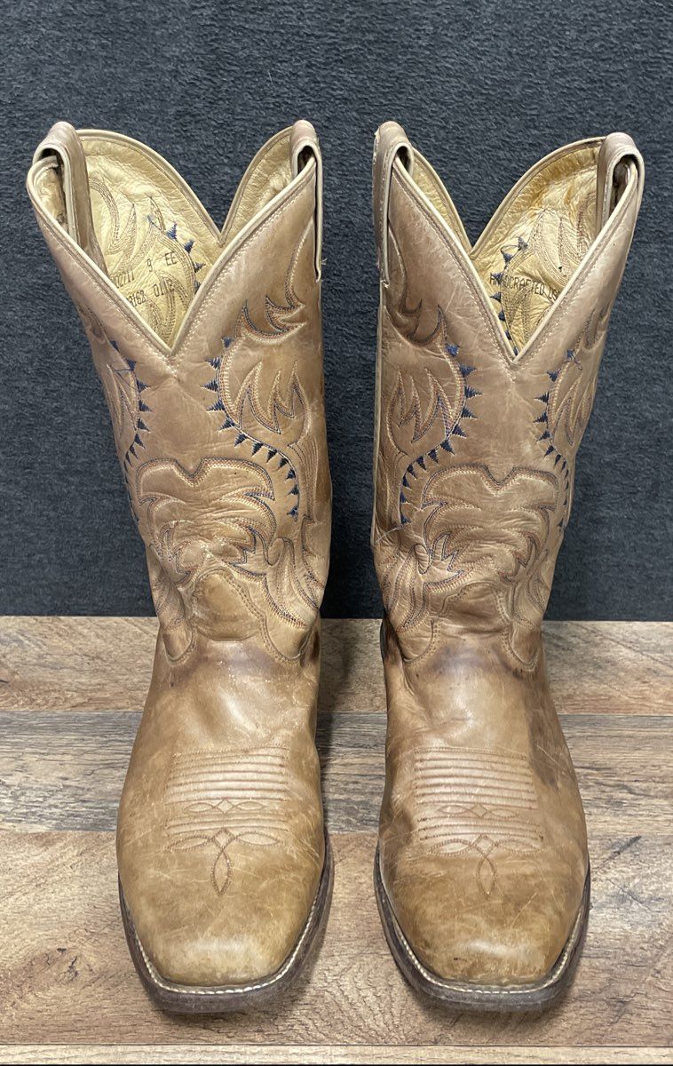 Nocona MD2711 Tan Leather Handcrafted USA Western Cowboy Boots Men's Size 9 EE