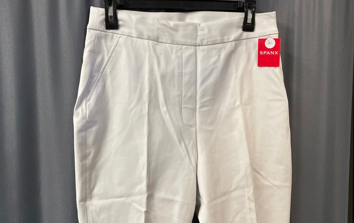 Spanx Women's Slim Straight Pants Classic White Tall Cotton Blend Size M NWT