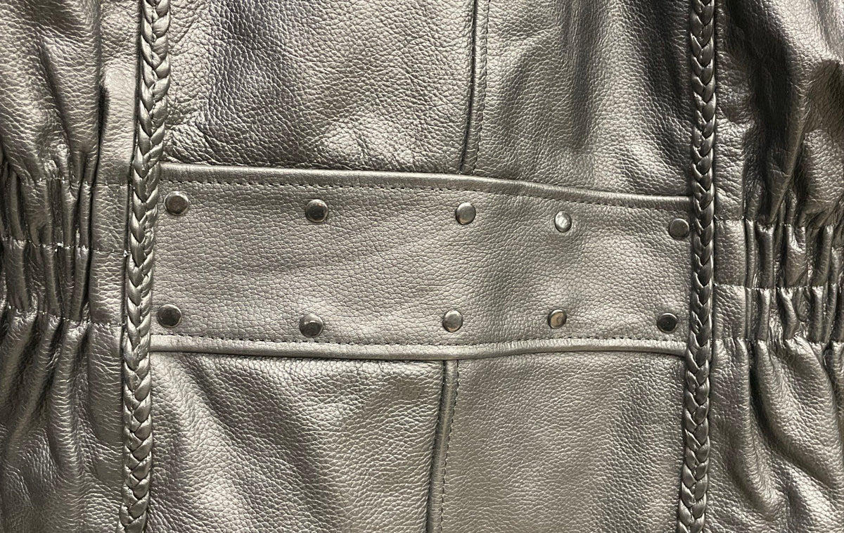Vintage Y2K Zony Inc Women's Black Braided Leather Biker Jacket Studded Sz XL