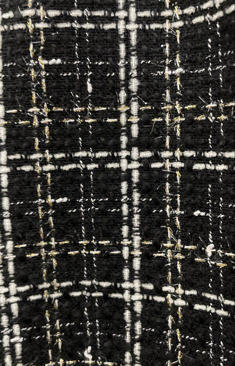 LOFT Women's Black White Plaid Tweed Metallic Gold Textured Mini Skirt Size 14