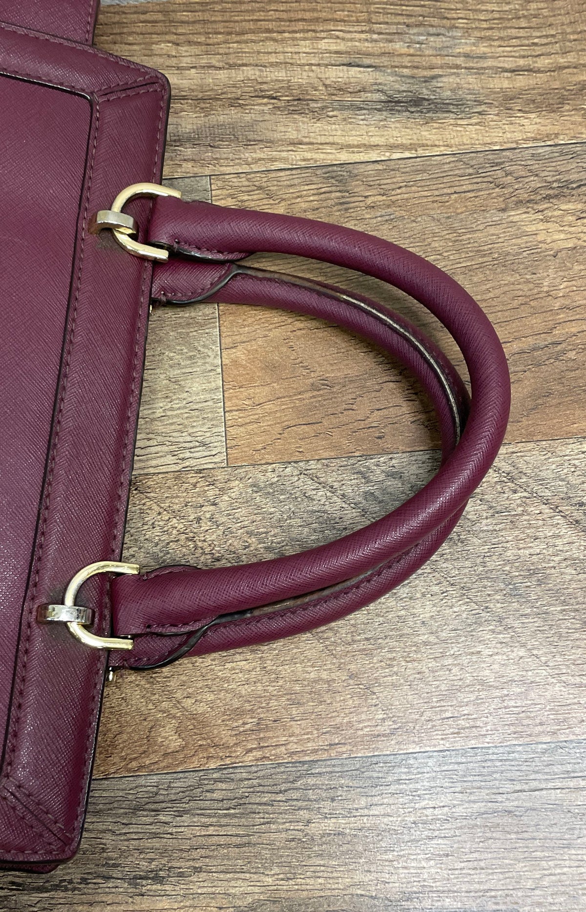 Michael Kors Purple Saffiano Leather Satchel Handbag Gold Hardware Turn Lock