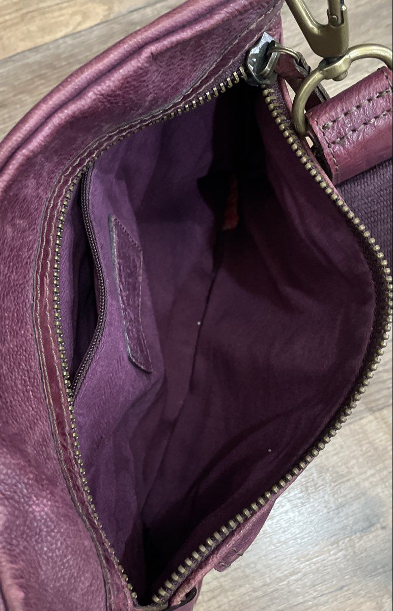 Fossil Burgundy Distressed Leather Crossbody Bag Antique Brass Hardware