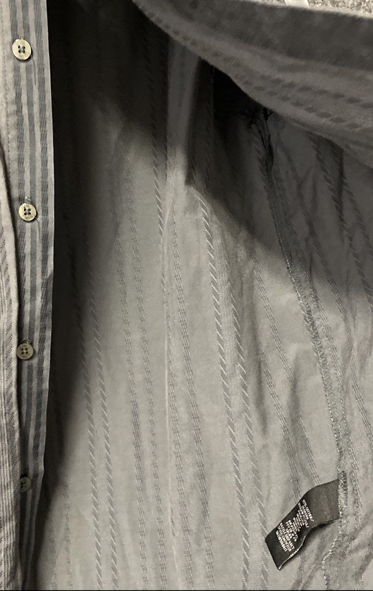 LL Cool J Men's Battleship Grey Striped Crest Graphic Button Down Shirt Sz XL