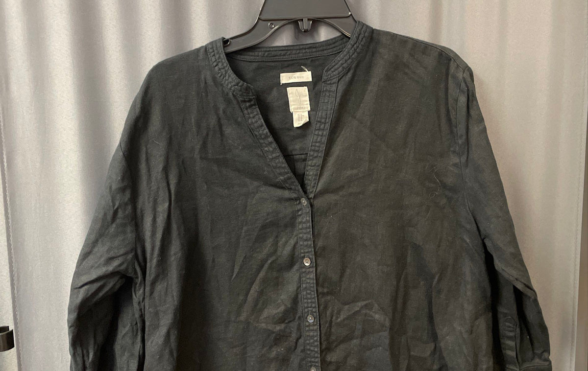 Joie Women's Black 100% Linen Button Front V-Neck Tunic Shirt Sz M