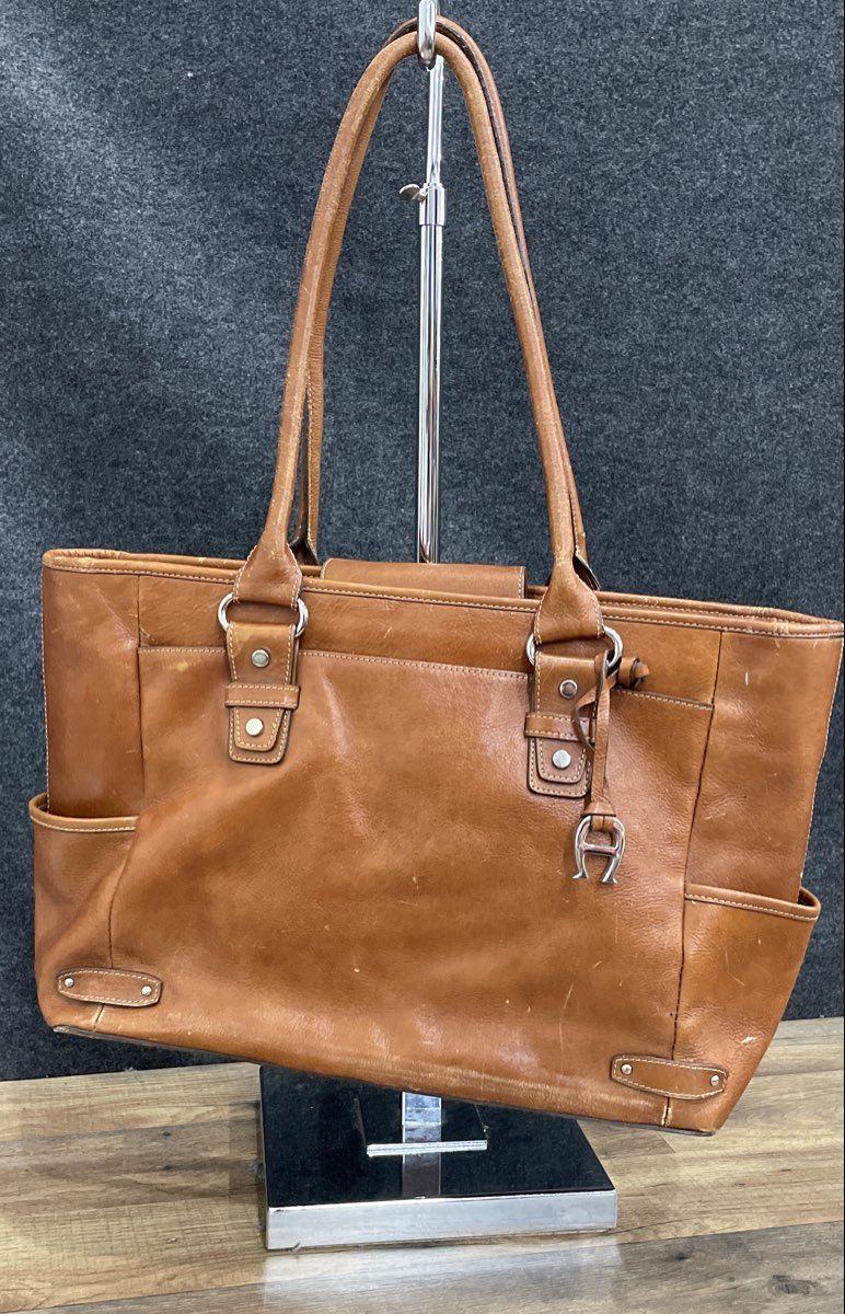 Etienne Aigner Brown Leather Large Tote Shoulder Bag Silver Hardware