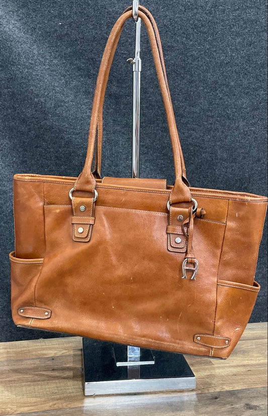 Etienne Aigner Brown Leather Large Tote Shoulder Bag Silver Hardware